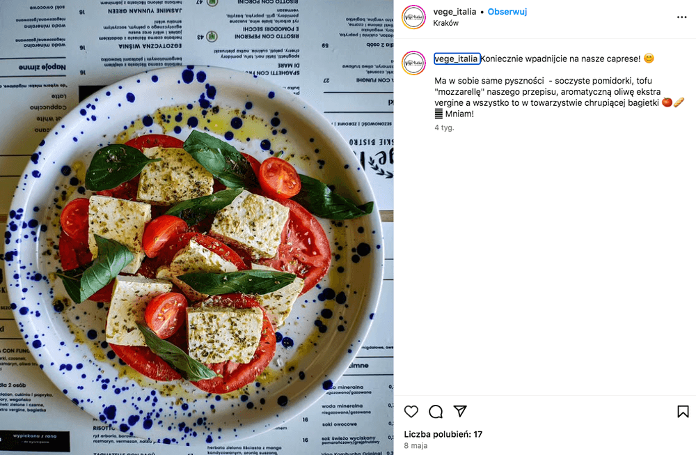 sałatka caprese w wersji wegetariańskiej 