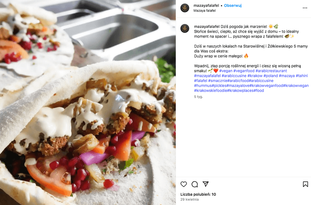 wegetariańskie restauracje kraków - falafel roślinny w restauracji Mazaya 