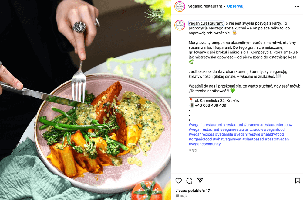 wegetariańskie restauracje kraków - danie główne w Veganic Restaurant